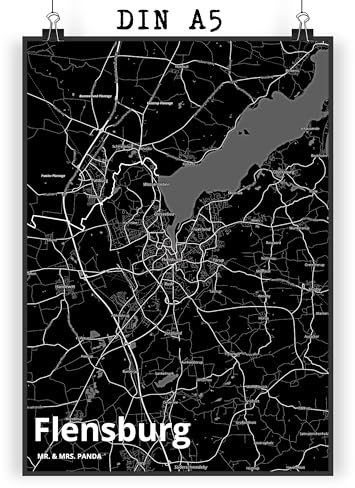 Mr. & Mrs. Panda DIN A5 Poster Flensburg - Geschenk, Städte, Stadt, Stadt Dorf Karte Landkarte Map Stadtplan, Wanddeko Bild, Ort, Dorf, Kunstdruck,
