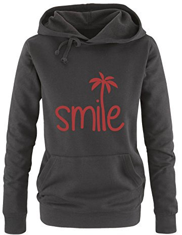 Comedy Shirts Smile - Palme - Damen Hoodie - Schwarz/Rot Gr. L