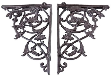 2 Regalwinkel Regalstützen Wandwinkel Antik Stil Gusseisen Bronze T: 22cm (6402)