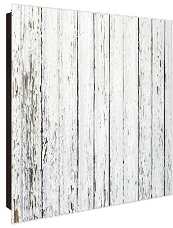 banjado® Großer Schlüsselkasten Glas/Schlüsselbox 30cm x 30cm mit 50 Haken - Motiv Weißer Bretterzaun/Schlüsselkasten modern für Schlüsselaufbewahrung mit beschreibbarer, magnetischer Glastür