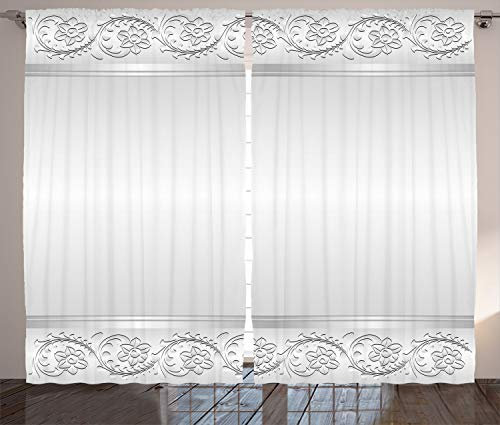 ABAKUHAUS Silber Rustikaler Vorhang, Klassisches Brautblumenmotiv, Wohnzimmer Universalband Gardinen mit Schlaufen und Haken, 280 x 175 cm, Grau Weiß