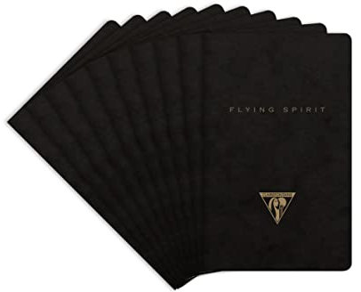 Clairefontaine 102586C - Packung mit 10 Hefte Flying Spirit liniert 7,5x12 cm 48 Blatt, Schwarz Motiven sortiert, 1 Pack