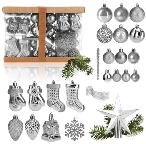 com-four® 128x Weihnachtskugeln, Christbaumkugeln bruchsicher aus Kunststoff für Weihnachten, Baumschmuck für den Christbaum mit Anhänger