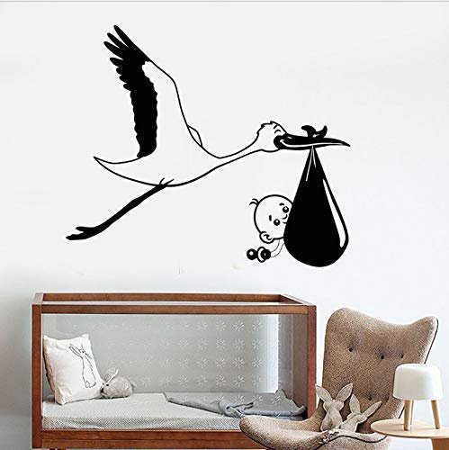 Storch Baby Vogel Vinyl Wandtattoo Kinderzimmer Dekor Für Kinderzimmer Aufkleber Removbale Kunst Wandbild Für Kinderzimmer 42X49Cm