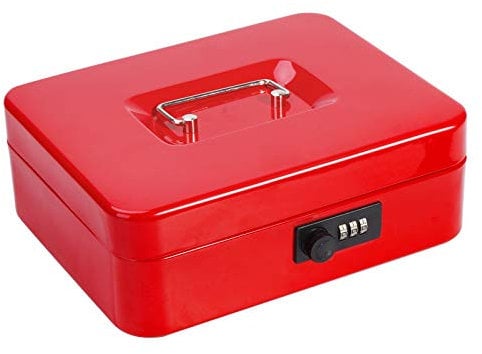 Safe Cash Box With Combination Lock, Parrency Medium Money Box with Money Tray Locking Storage Box, 9 4/5 x 7 4/5 x 3 1/2, Black