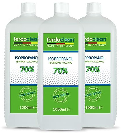 ferdoclean 3 x 1000 ml Isopropanol 70% | Disolvente 3L/3000 ml IPA alcohol limpiador para el hogar, cocina, coche y más | Limpiador desengrasante