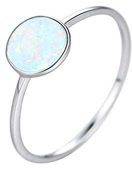 KnSam Damen Ring, Weiße Runde Opal Erstellt Partnerring Echt Silber 925 Silber Verlobungsringe Silber Damen Eheringe Verlobungsringe Eheringe Weiß 57 (18.1)