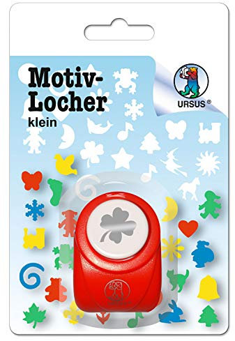Ursus 19500015 - Motivlocher klein, Kleeblatt, aus rotem Kunststoff mit Metallstanze, Durchmesser ca. 16 mm, für Papierqualitäten von 160-220 g/qm, mit Druckknopffunktion für eine einfache Handhabung