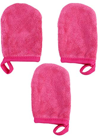 Minkissy 3Pcs Facial Cleaning Gloves Reusable Facial Cloth Pads Makeup Remover Gloves Reusable Face Mitts (Rosy)