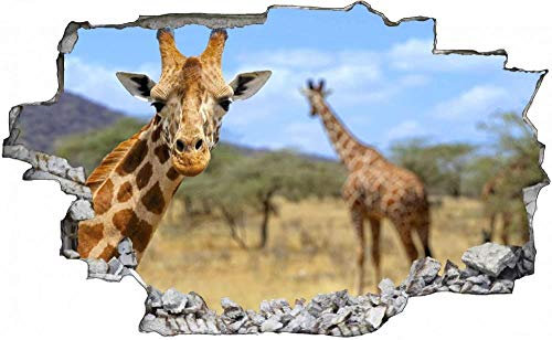 3D Beschädigten Wandsticker,Giraffe, Kinderzimmer Babyzimmer Entfernbare Wandtattoos Wandbilder 53x80cm