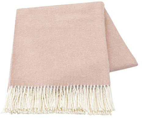 Baroni Home Plaid en Mélange de Coton Carré, Plaid Chaud de Canapé, Couverture Made in Italy, Couverture Hiver et Mi-Saison, Rose Poudré et Gris, 130x170 cm