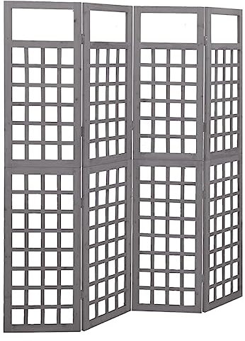 vidaXL 4-Panel Solid Fir Wood Room Divider/Trellis in Grey - Ideal Plant Support and Privacy Screen for Home and Office Use