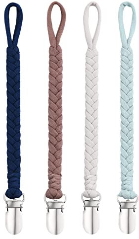 BASICSLIFE Schnullerkette Baby for Junge, 4 Pack BPA-FREI Schnuller Halter Leinen Set, Passt Alle Schnuller Baby Zahnen Spielzeug, Baby Dusche (For Junge)
