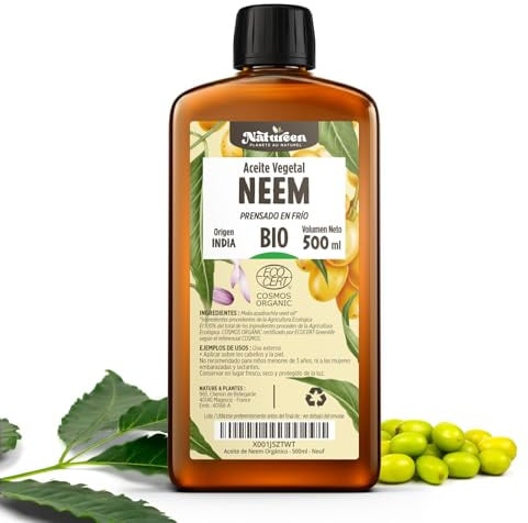 Aceite de Neem Orgánico 500 ml - 100% Puro, Natural y Prensado en Frío - Certificado Cosmos Organic - Natureen | Planète au Naturel - Piel, Cabellos, Plantas