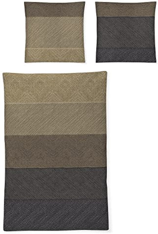 Irisette Bettwäsche Edel-Feinbiber braun-grau Größe 1x 155x220 cm + 1x 80x80 cm