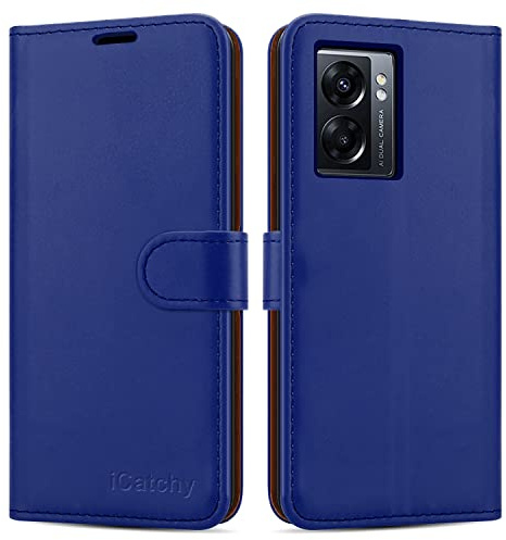 iCatchy for Oppo A77 5G Case Leather Wallet Book Flip Folio Stand View Cover with Card Slots and Kickstand for Oppo A77 5G Phone (Blue)