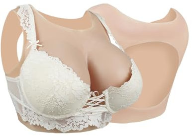 Minaky Faux Seins Silicone Col Rond et Creux Plaques mammaires réalistes pour Le Cosplay Transgender Drag Queen Crossdresser Shemale Travesti（E Cup，Blanc）