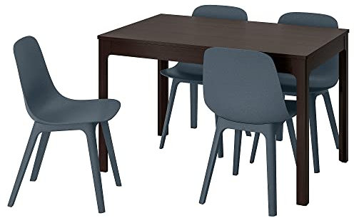 Ikea ODGER/EKEDALEN Tisch und 4 Stühle, 120/180 cm, dunkelbraun/blau