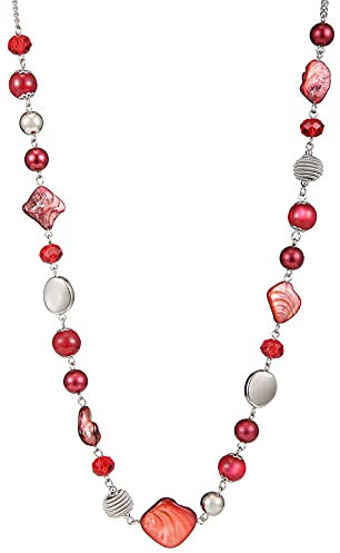 FULU AUTUMN Collana da Donna in Argento con Perline Lunghe Collana di Metallo Bohémien Conchiglia Donna Regali Compleanno(Rosso)
