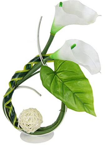 Kunstblumen-Deko Calla Dekokugel auf Metall Aufsteller Tischdeko Wohndekoration Blumendeko-Objekt Skulptur Hochzeitsdeko-Figur Blumenständer Wohnaccessoire 3D Bild