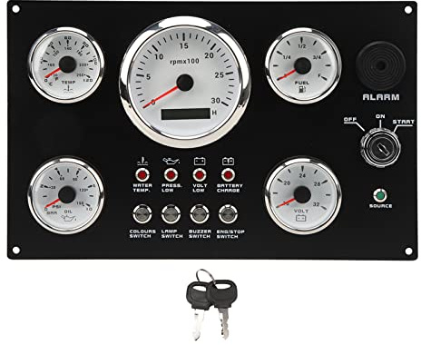 Aramox Tableau de Bord 24V 85mm | Kit 5 Jauges, 7 Couleurs, Tachymètre 3000rpm, Pression Huile Eau, Inox ABS, Bateau Yacht