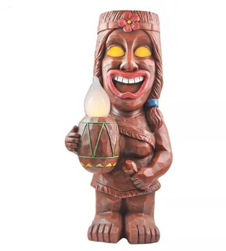 Yusat Tiki-Statue mit Solarlicht, Solarlampe, Tiki-Totem, Figur, Ornamente, Wasserdicht, Tiki-Gartenskulpturen, Kunsthandwerk Veranda, Rasen, Gartendekoration (B)