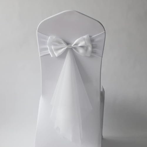 PTNKUIIY 2 Stücke Stuhlschleife Satin Schärpe Hochzeit Stuhl Bogen Stuhlschärpen Stuhlhussen Stuhl Schärpe Hochzeitsdeko Satinschleife Stuhlbezug Dekoration für Hochzeit Party Geburtstag -Weiss