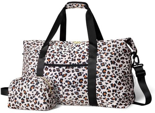 Tuwubi Reisetasche - Turnbeutel für Damen, Wochenendtasche, Tragetasche, 45 L mit Kleiner Tasche, Leoparden-Print