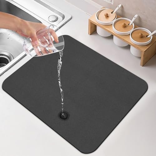 Unterlage Kaffeemaschine, 40 x 30 cm Abtropfmatte Spüle,Abtropfmatte Kaffeemaschine, Küche Spüle Trockenmatte mit Schmutzabweisender, Schnelltrocknend Abtropfmatte Geschirr, Grau Kaffeematte