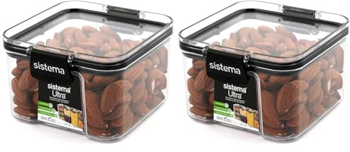Sistema Ultra Tritan luftdichtes Frischhaltedose | 460 ml Vorratsdose mit Deckel | stapelbar | BPA-frei, Weiß/Grau (Packung mit 2)