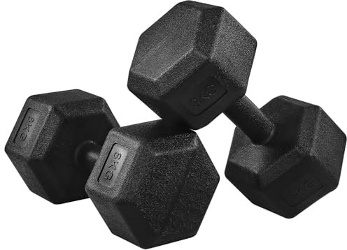 Yaheetech Set di 2 Manubri Esagonale per Palestra Casa in Ferro e Pvc Antiscivolo Nero 2 x 8 kg