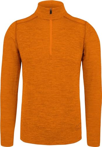 normani Herren Premium Merino Outdoor Langarm-Shirt Longsleeve mit Reißverschluss, 100% Merinowolle Pullover mit 1/4 Zip Farbe Orange Größe XL/54