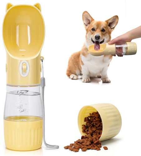 Nobleza 2 in 1 Dog Water Bottle for Walking 250ml Portable Dog Bottle with 180g Food Container Pet Water Dispenser Puppy Outdoor Travel Hiking Leak Proof Pet Drinking Cup