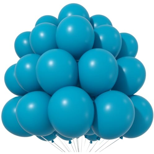 Jobkoo Peacock Blue Balloons, 12 Inch 30 Pcs Turquoise Teal Latex Balloon Matte Dark Teal Aqua Blue Helium Balloons for Birthday Baby Shower Wedding Whale Theme Party Decorations