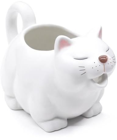 RAISLY Ceramic Gravy Boat, 23oz Cute Cat Sauce Jug with Smooth Handle - Perfect for Salad Dressing, Broth, Cream, Milk - Unique Artwork for Your Kitchen