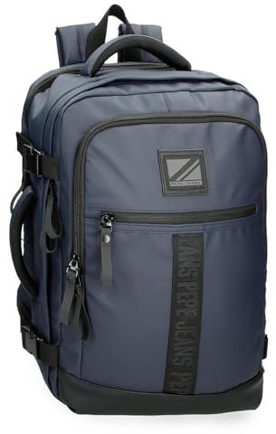 Pepe Jeans Hoxton Mochila cabina, azul, Portátil, 31 cm x 44 cm x 15 cm, de algodón, poliester y piel sintética, Tirantes anchos, ergonómicos y acolchados, USB integrado con cable. De Joumma Bags
