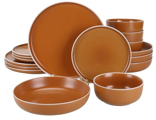 BIA Cordon Bleu Steingut, Tempo, 16-teiliges Geschirrset Doppelschüssel, Terrakotta