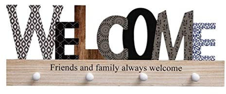 REIFOR Kleiderhaken Wandhaken Holzgarderobe Nordic Creative Letters Wandhaken Türmontierte Kleidung Hut Kleiderhaken Schlüsselwand Organizer Rack Dekoration Garderobenhaken (Color : Welcome)