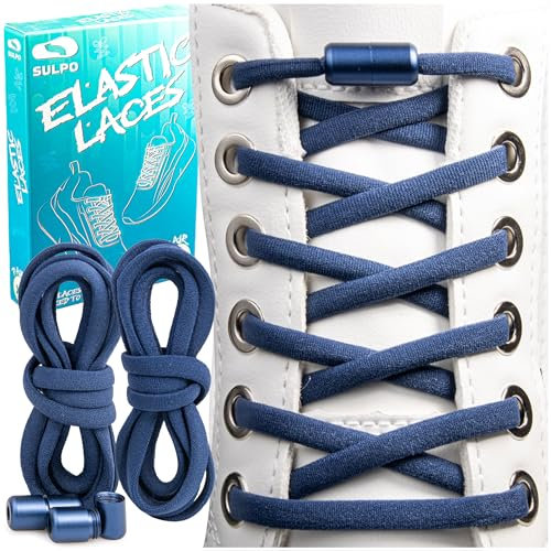 SULPO Cordones Sin Atar - Redondos de Liberación Rápida - Elásticos para Adultos y Niños - para Zapatos, Azul Oscuro, Talla Única