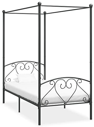 Willood Himmelbett-Gestell Bett Bettgestell Einzelbett Metallbett Bettrahmen Lattenrost Schlafzimmerbett Schlafzimmermöbel Ehebett Grau Metall 120 x 200 cm
