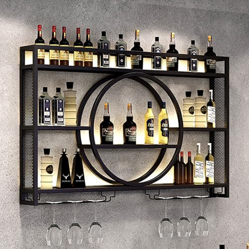 Modernes Weinregal Wand aus Metall, Bar Regal mit Glasregal, Wandmontage Wine Display-Ständer, Wand Flaschenregal für Bar-Einheiten, Restaurants und Zuhause (Black,140x15x80cm/55x6x31in)
