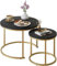 Couchtisch Rund, Satztisch 2er Set, Wohnzimmertisch, Couchtisch aus Holz, Beistelltisch Set, Sofatisch für Wohnzimmer, Schlafzimmer, Büro, Balkon, Gold Metallgestell und Schwarz Tischplatte