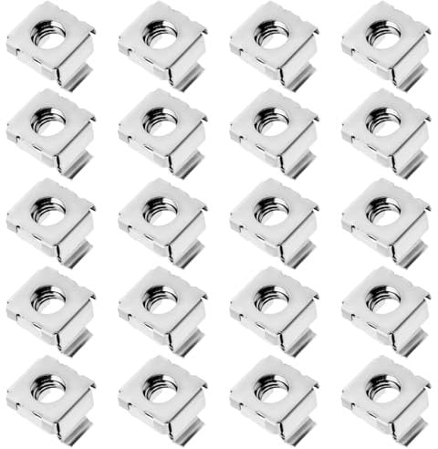 EMSea Juego de 20 tuercas de jaula M6 de acero inoxidable 304 para armarios de red, armarios de servidores, carcasas electrónicas, estantes, color plateado