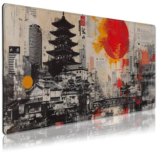 Großes Mauspad für Schreibtisch, Vintage, Grunge, schwarz-weiß, Collage, Poster, Gaming, Computer, Schreibtischunterlage, rutschfeste Gummiunterseite, Mauspads, genähte Kanten für Arbeit, Spiel, Büro,