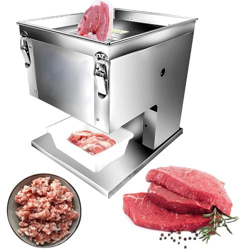 Commercial Electric Meat Slicer, 850W Vertical Meat Slicer Cutting Machine, 3.5mm, 2 Inlet, Stainless Steel Fish Beef Chicken Vegetable Slicer, Slice/Strip/Dice Meat Slicer