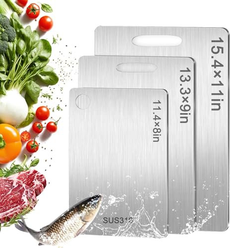 3Pack Chopping Boards for Kitchens Titanium Cutting Board,Titanium Cutting Boards for Kitchen-Cutting Edge Hygiene & Durability,316 Stainless Steel Cutting Boards,Stainless Non Stick (3Pack)