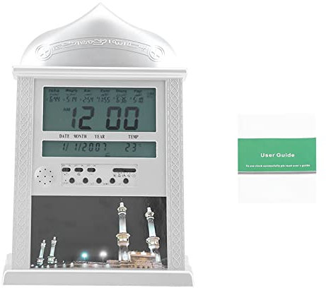 aqxreight Azan-Uhr, LED-Gebetsuhr, Wanduhr, Muslimische Islamische Gebetsuhr, Azan-Gebetsalarm, Digitale Azan-Tischuhr, Silberfarben, ohne Batterie