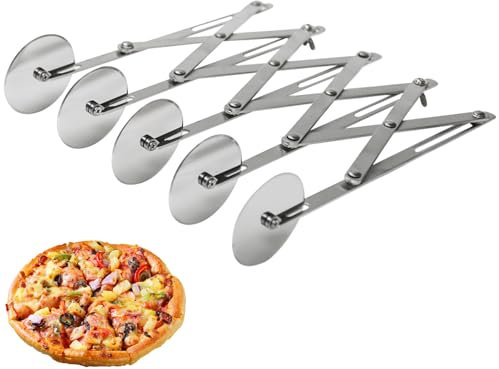 bssmmai 5 Wheel Pizza Cutter, Food Grade Stainless Steel Pizza Cutter Adjustable Width Multi-Wheel Dough Divider Pastry Knife Baking Cutter for Pizza, Bread and Cakes