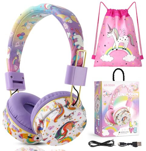 AXFEE Cuffie Bluetooth per Bambini,Cuffie Bluetooth Per Bambini Unicorno, LED Cuffie Cablate/Wireless con Orecchio, Audio Stereo HD Over-Ear Cuffie per Studiare/Viaggiare, Bluetooth 5.3 Version