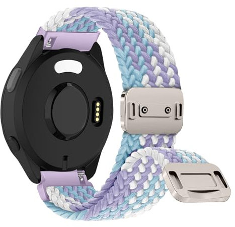 RosMank 20mm Geflochtenes Armband kompatibel mit Garmin Forerunner 165/Forerunner 165 Music/Vivoactive 5, Gewebtes Nylon Ersatzarmband für Garmin Venu Sq 2/Venu Sq 2 music, Violett